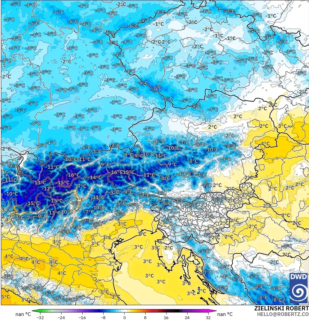 ICON Alemania 2 km modelo - Austria, Anomalía de temperatura a 850 hPa