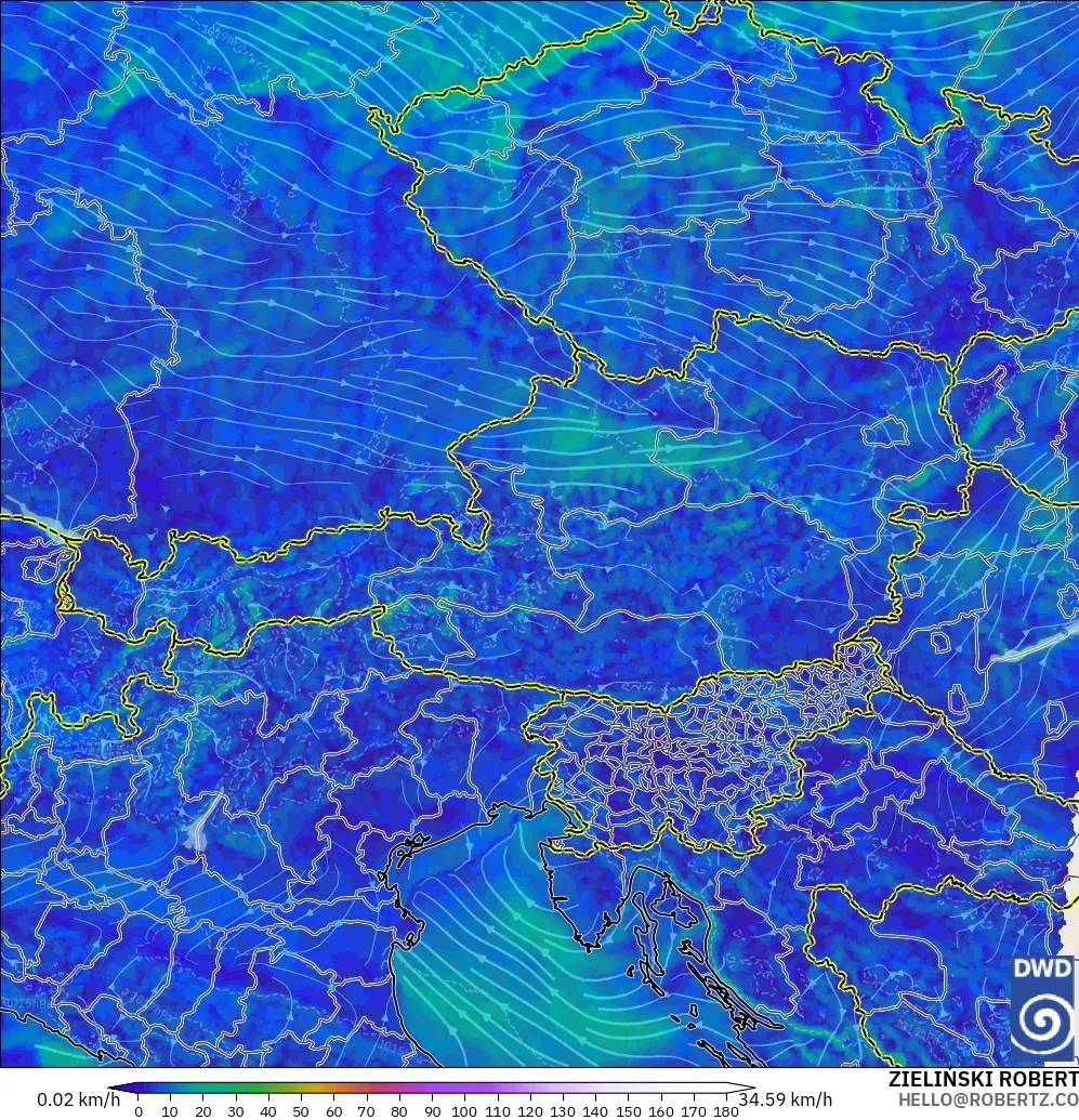 ICON Alemania 2 km modelo - Austria, Viento a 10 m