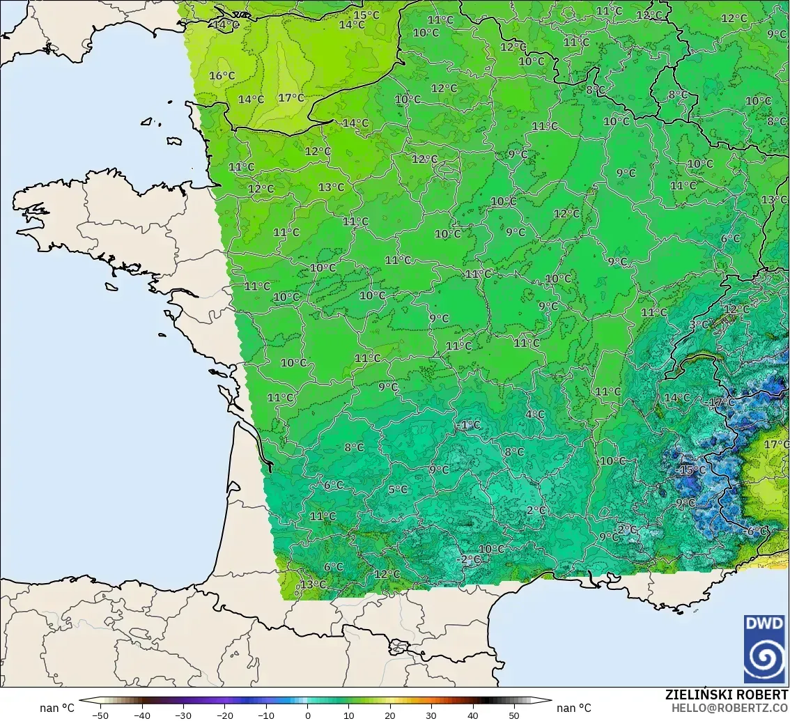 ICON Alemania 2 km modelo - Francia, Punto de rocío a 2 m