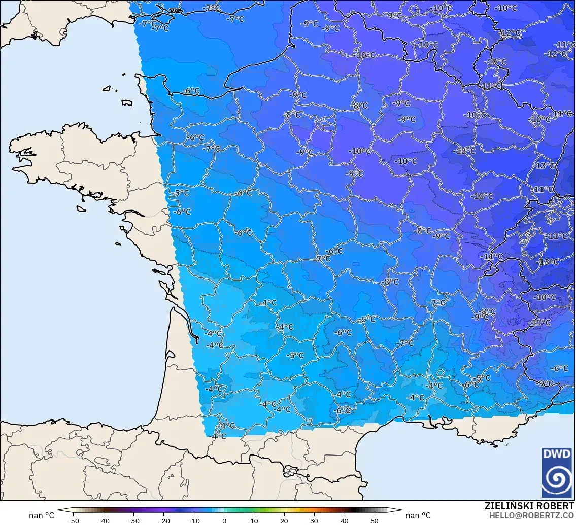 ICON Alemania 2 km modelo - Francia, Temperatura a 500 hPa