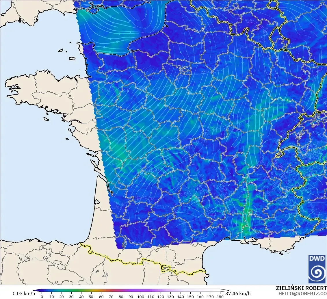 ICON Alemania 2 km modelo - Francia, Viento a 10 m