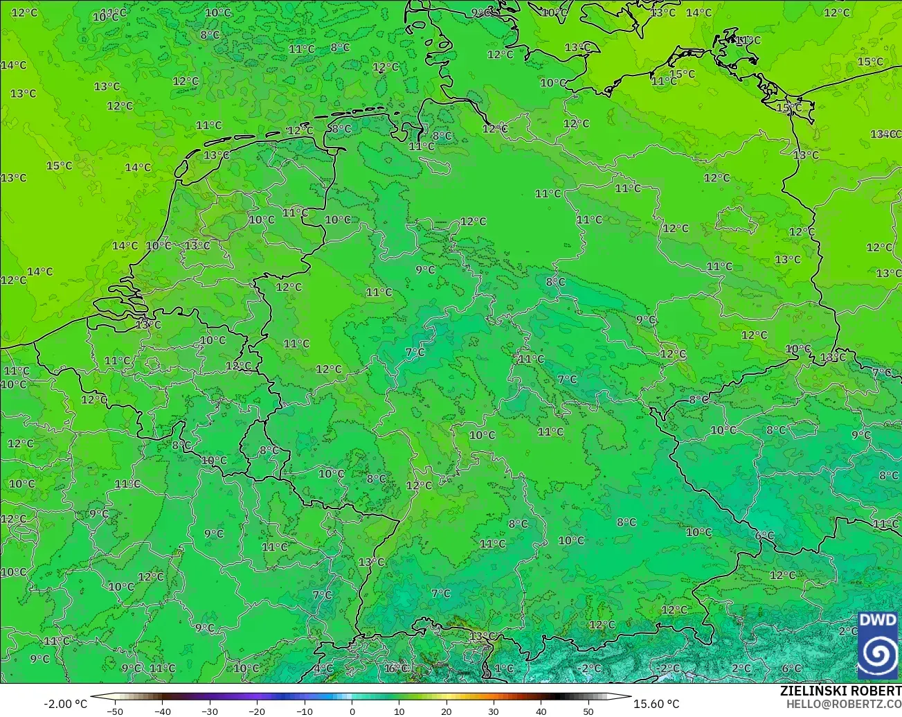 ICON Alemania 2 km modelo - Alemania, Punto de rocío a 2 m