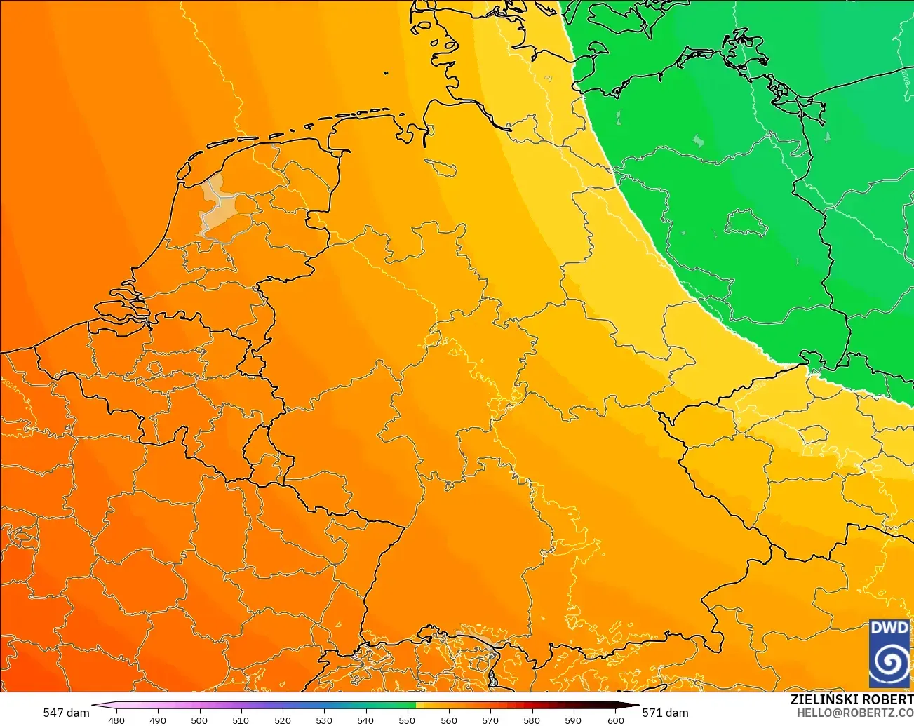 ICON Alemania 2 km modelo - Alemania, Altura geopotencial a 500 hPa