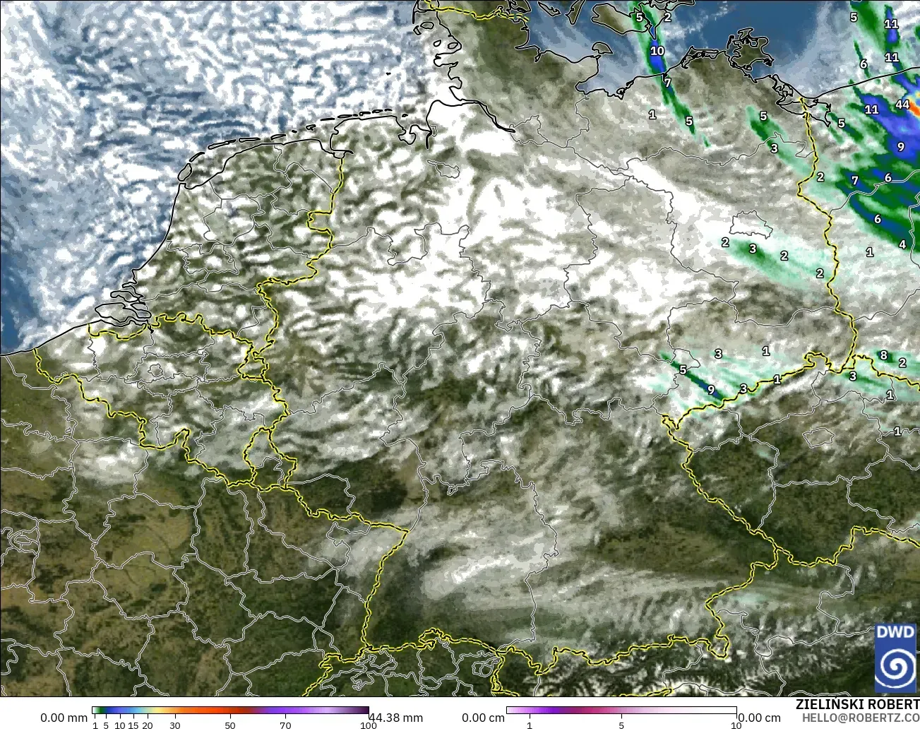 ICON Alemania 2 km modelo - Alemania, Precipitación, nubes y presión