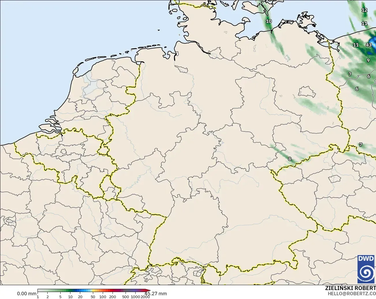 ICON Alemania 2 km modelo - Alemania, Acumulación de precipitación