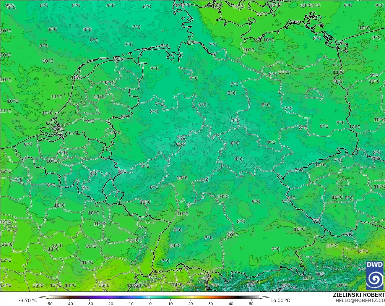 ICON Alemania 2 km modelo - Alemania, Temperatura a 850 hPa
