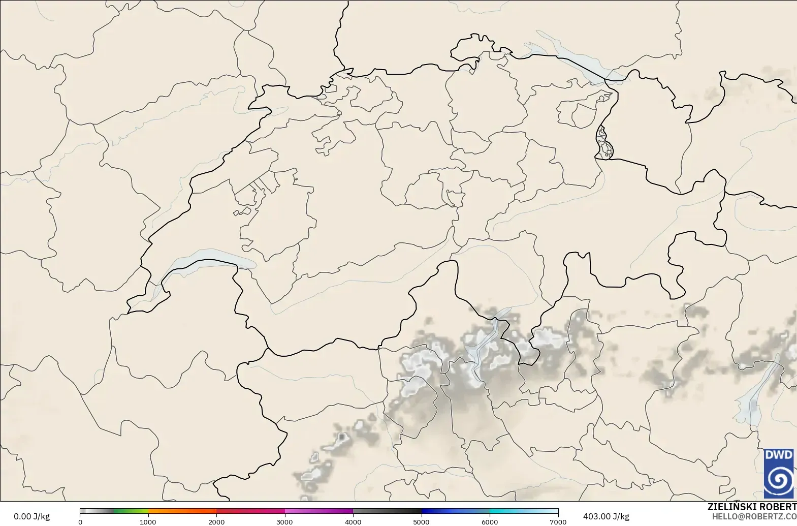 ICON Alemania 2 km modelo - Suiza, CAPE
