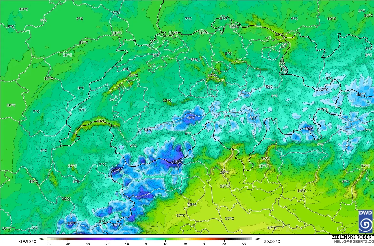 ICON Alemania 2 km modelo - Suiza, Punto de rocío a 2 m