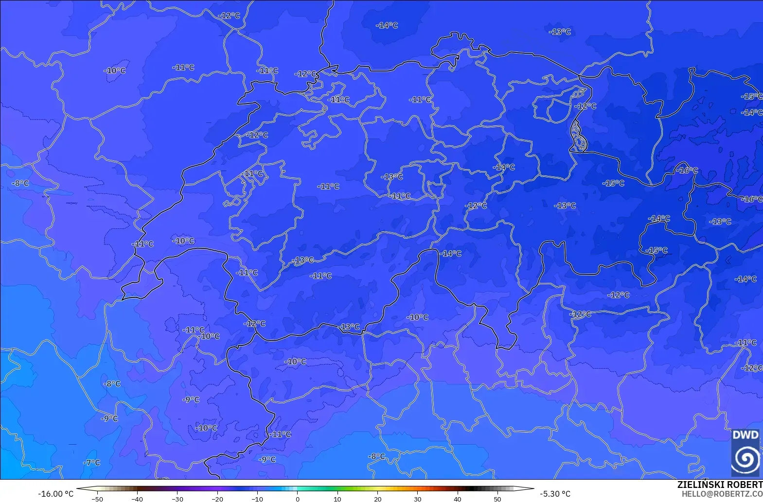 ICON Alemania 2 km modelo - Suiza, Temperatura a 500 hPa