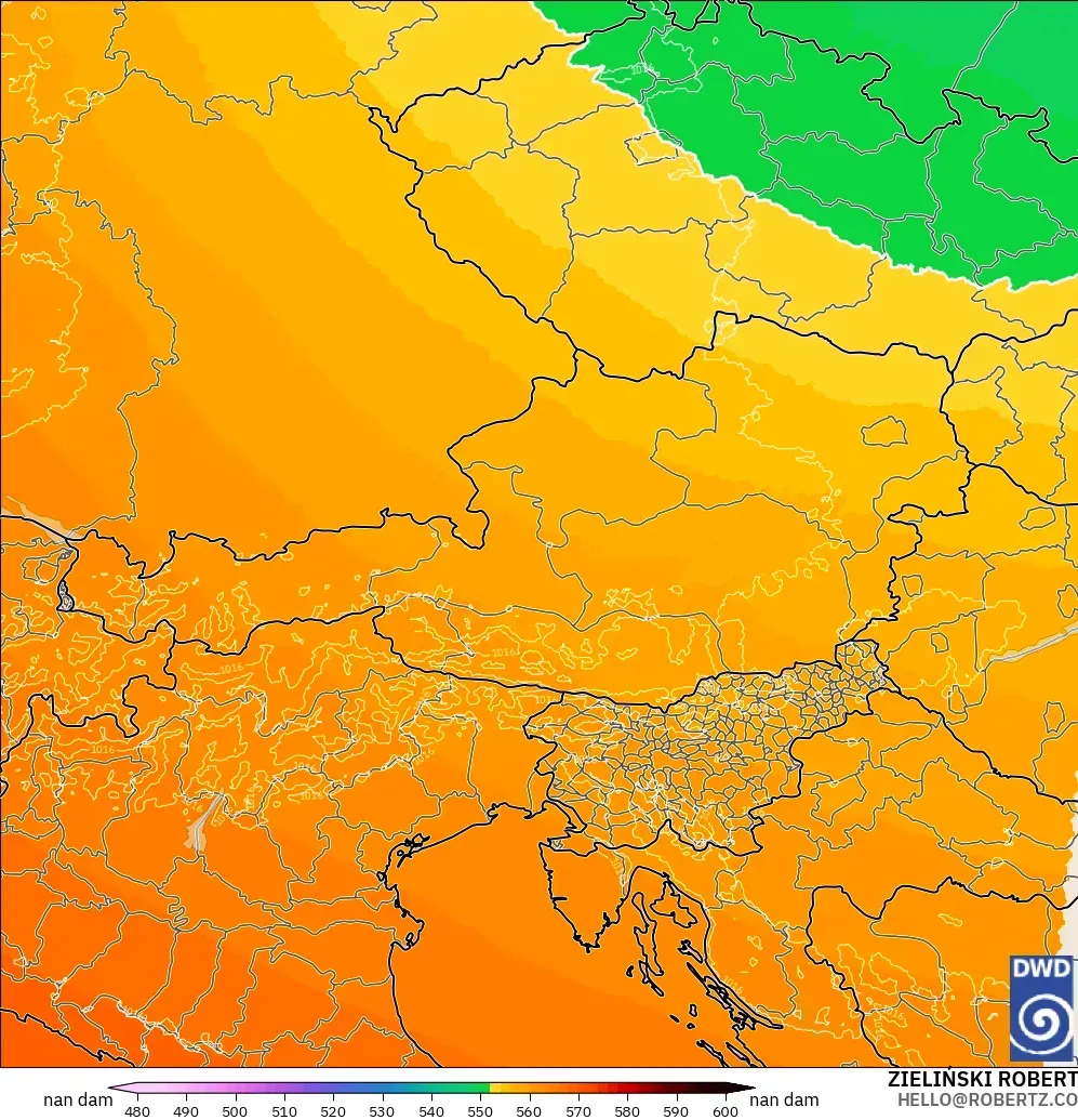 ICON Alemania 2 km modelo - Austria, Altura geopotencial a 500 hPa
