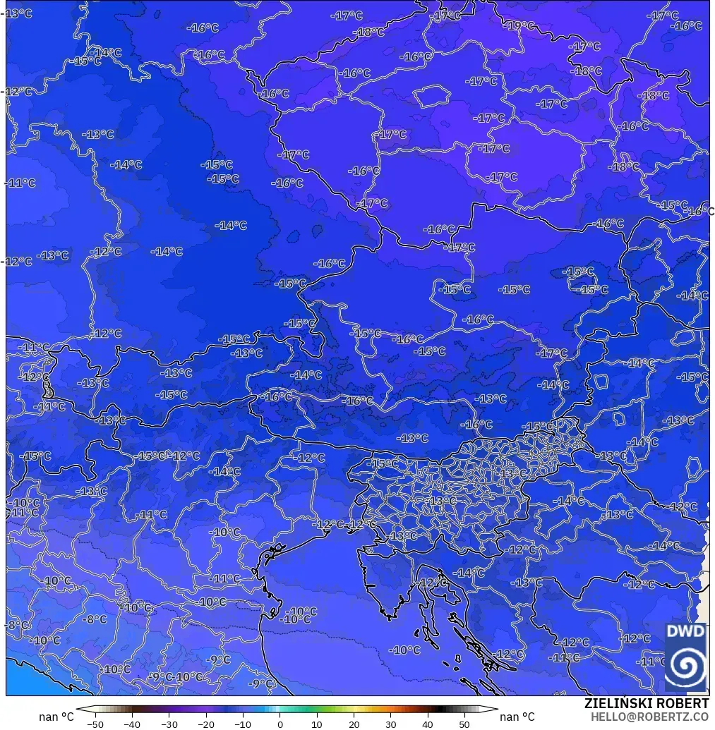 ICON Alemania 2 km modelo - Austria, Temperatura a 500 hPa