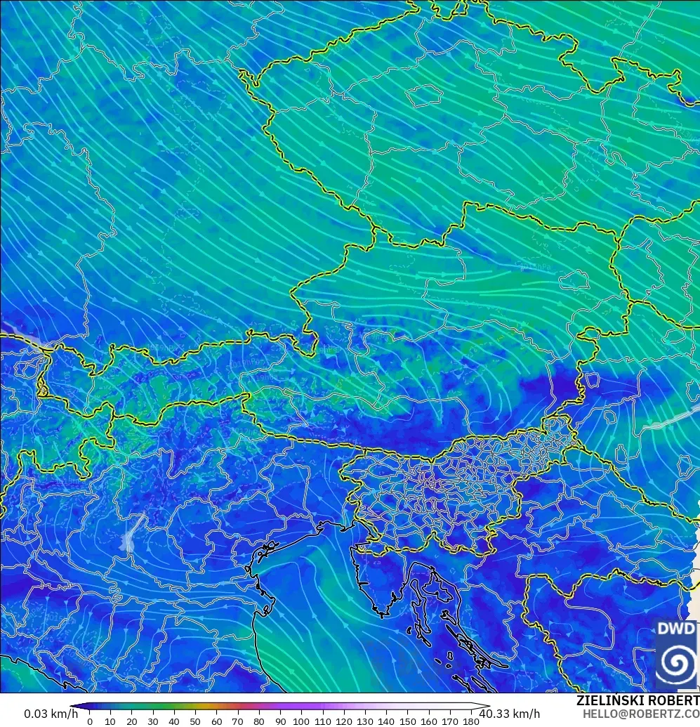 ICON Alemania 2 km modelo - Austria, Viento a 10 m