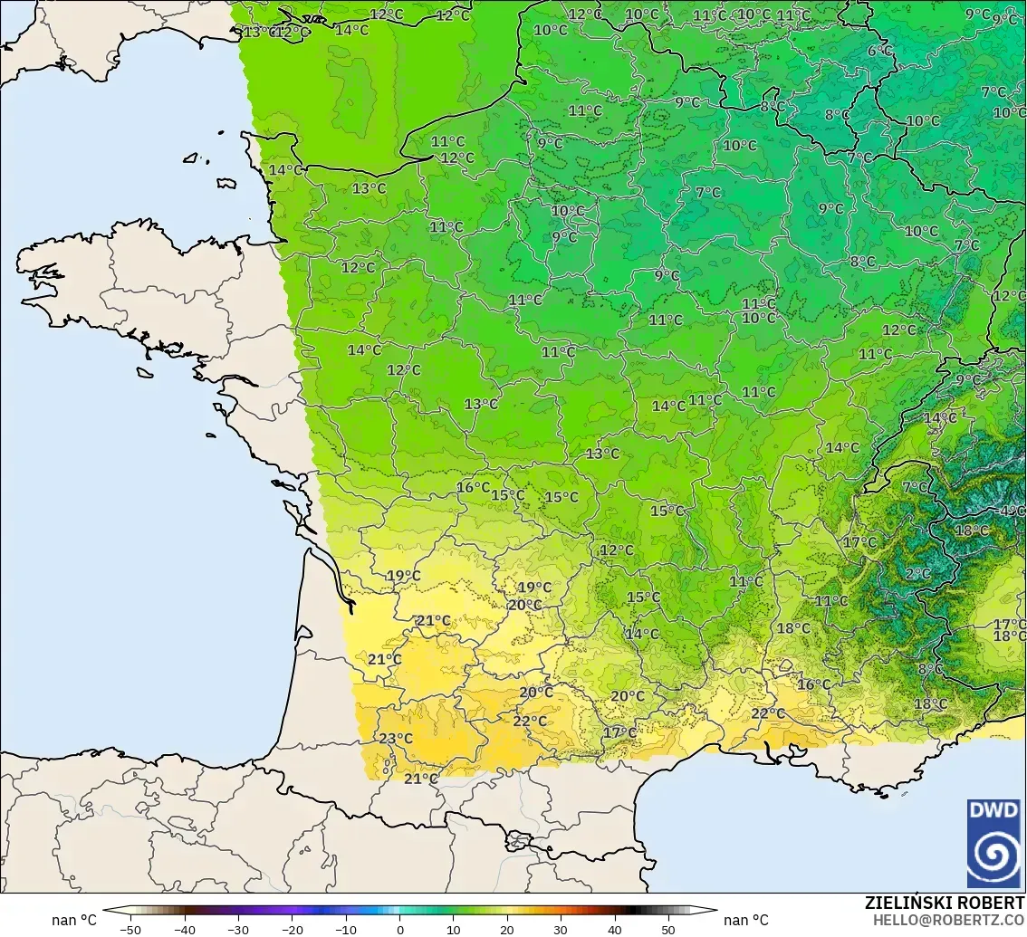 ICON Alemania 2 km modelo - Francia, Temperatura a 850 hPa