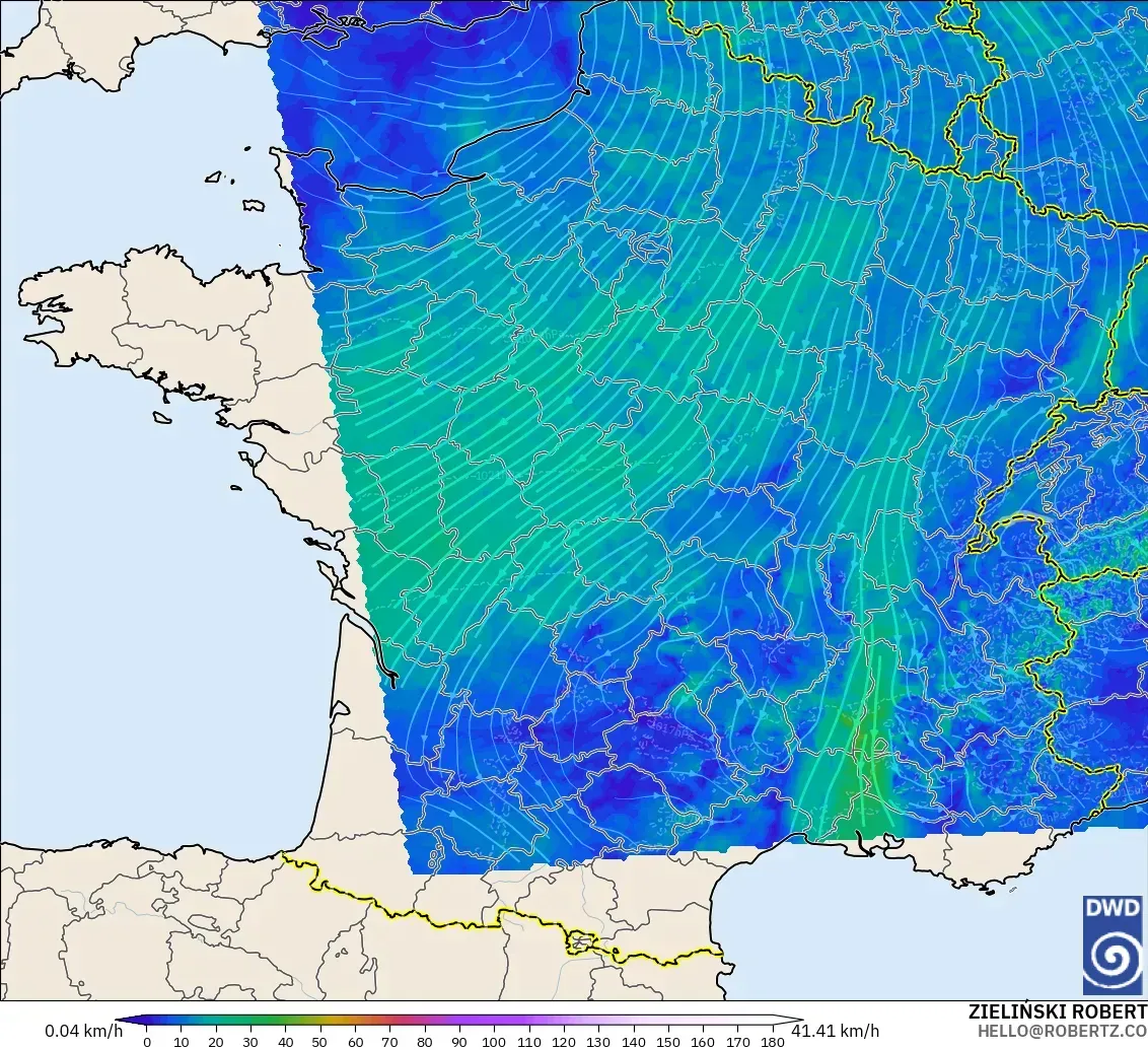 ICON Alemania 2 km modelo - Francia, Viento a 10 m