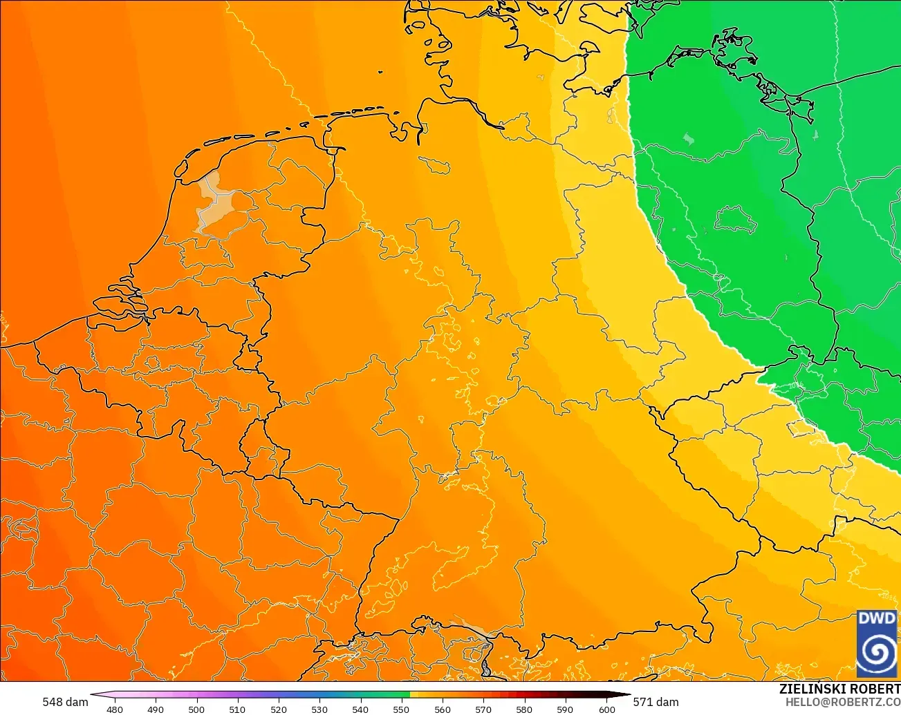 ICON Alemania 2 km modelo - Alemania, Altura geopotencial a 500 hPa