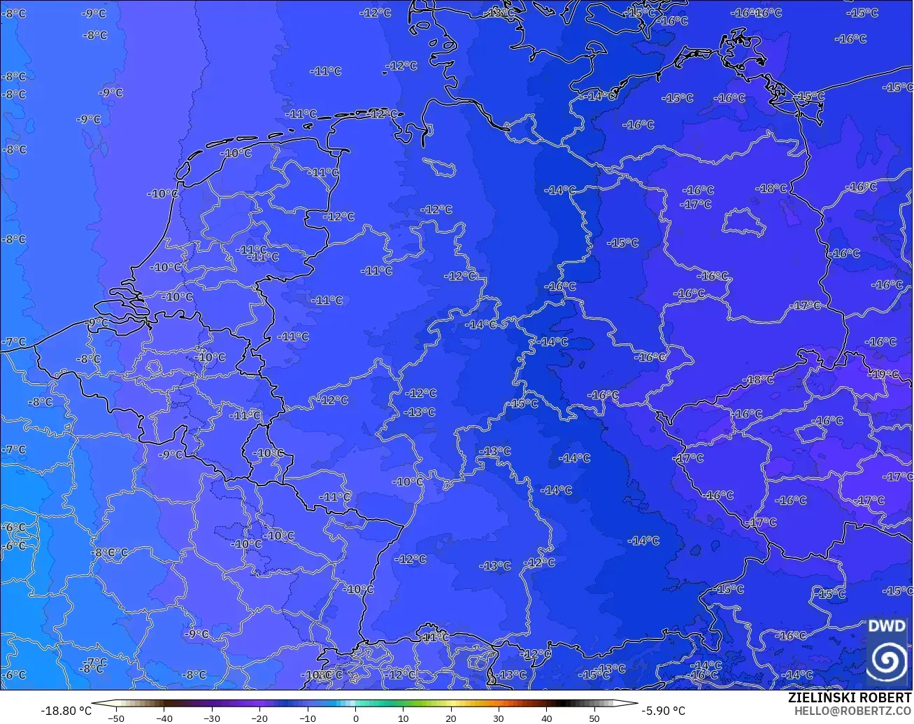 ICON Alemania 2 km modelo - Alemania, Temperatura a 500 hPa