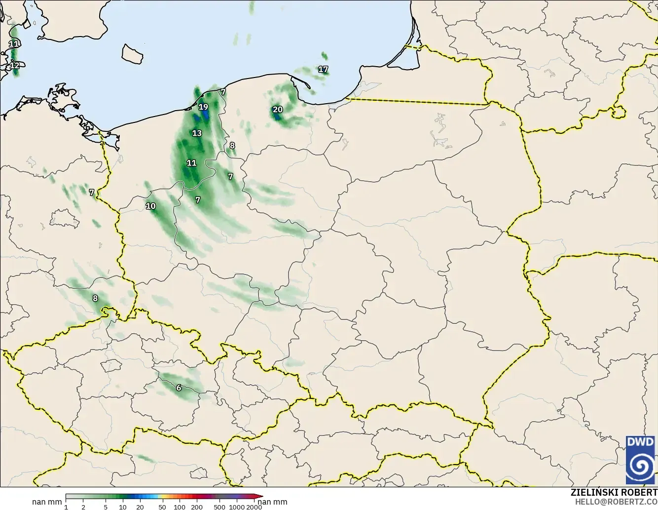 ICON Alemania 2 km modelo - Polonia, Acumulación de precipitación