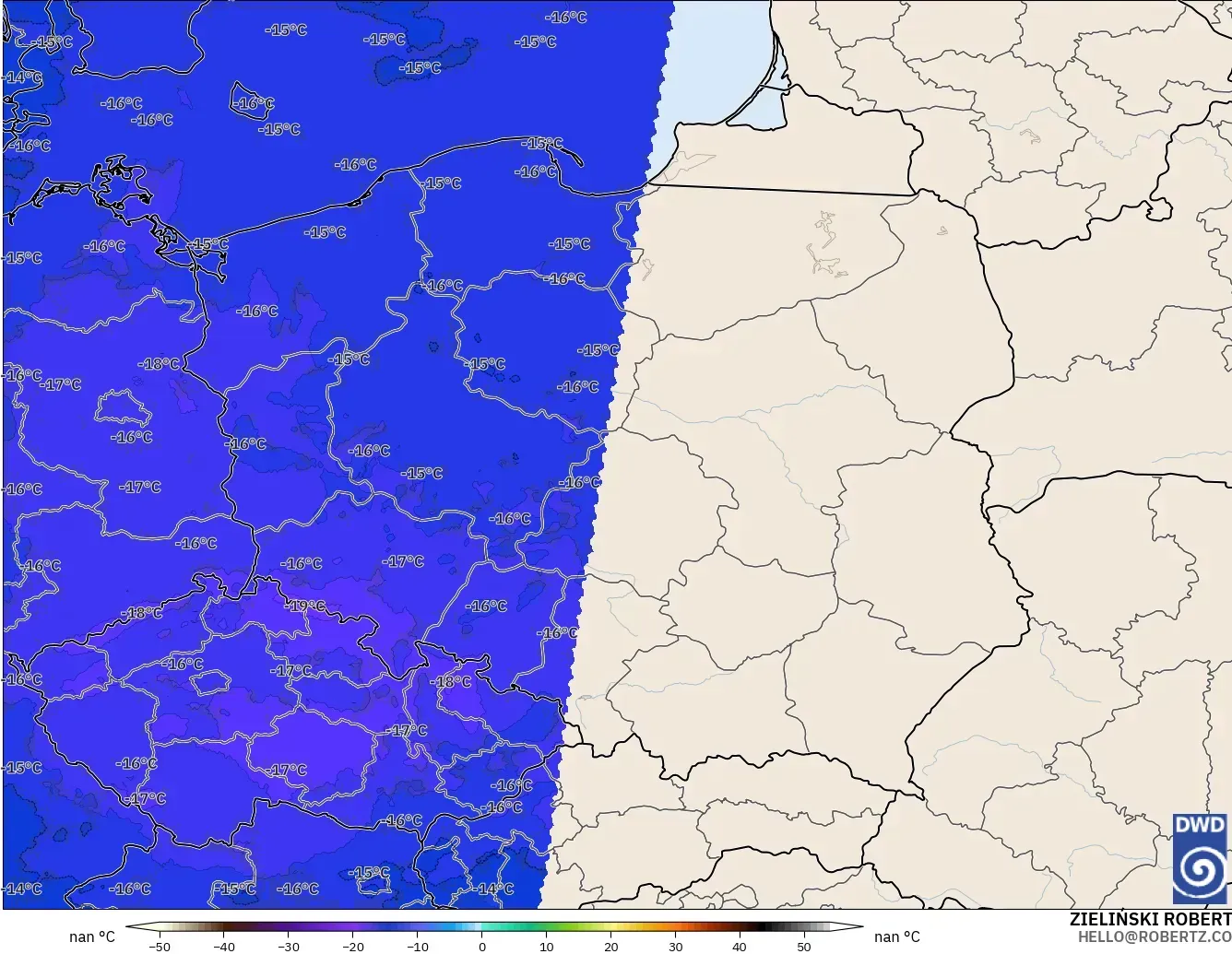 ICON Alemania 2 km modelo - Polonia, Temperatura a 500 hPa