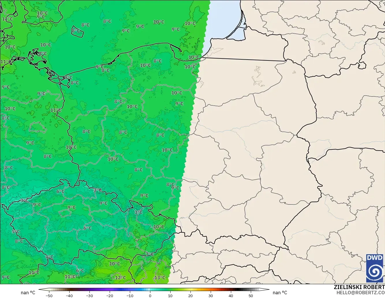 ICON Alemania 2 km modelo - Polonia, Temperatura a 850 hPa