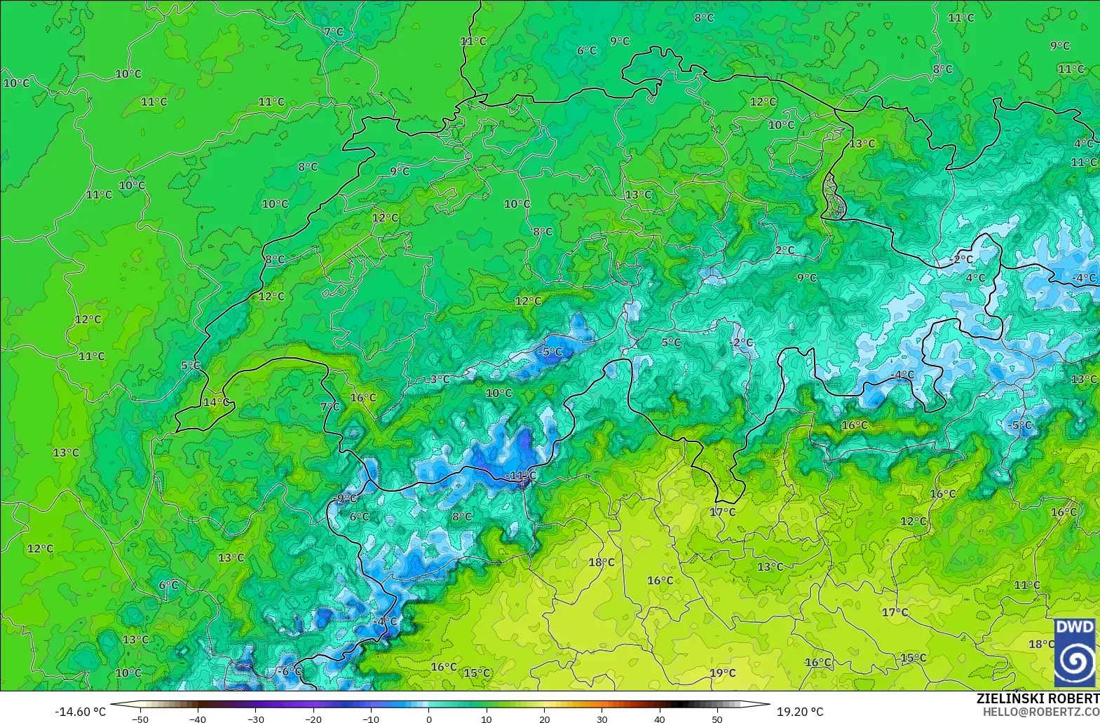 ICON Alemania 2 km modelo - Suiza, Punto de rocío a 2 m
