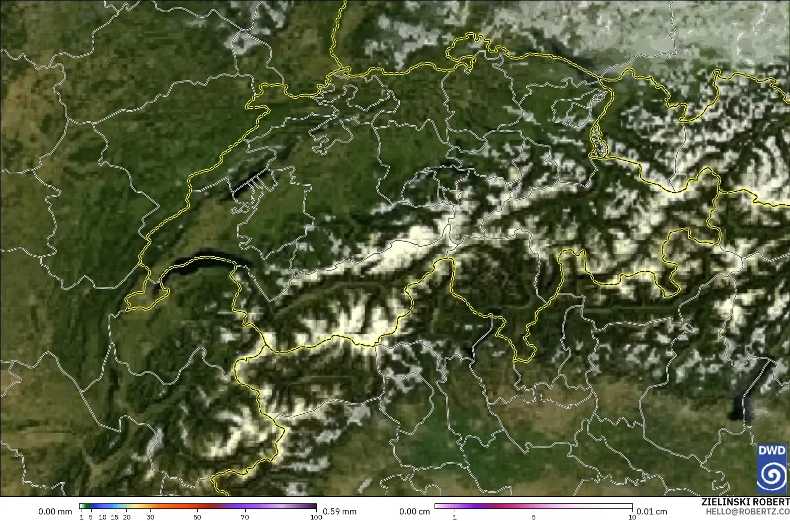 ICON Alemania 2 km modelo - Suiza, Precipitación, nubes y presión