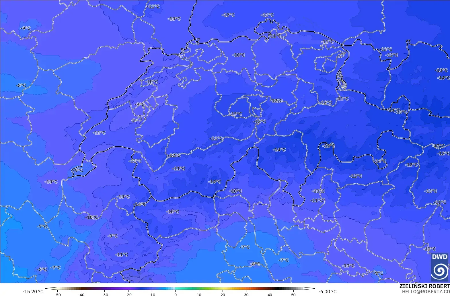 ICON Alemania 2 km modelo - Suiza, Temperatura a 500 hPa