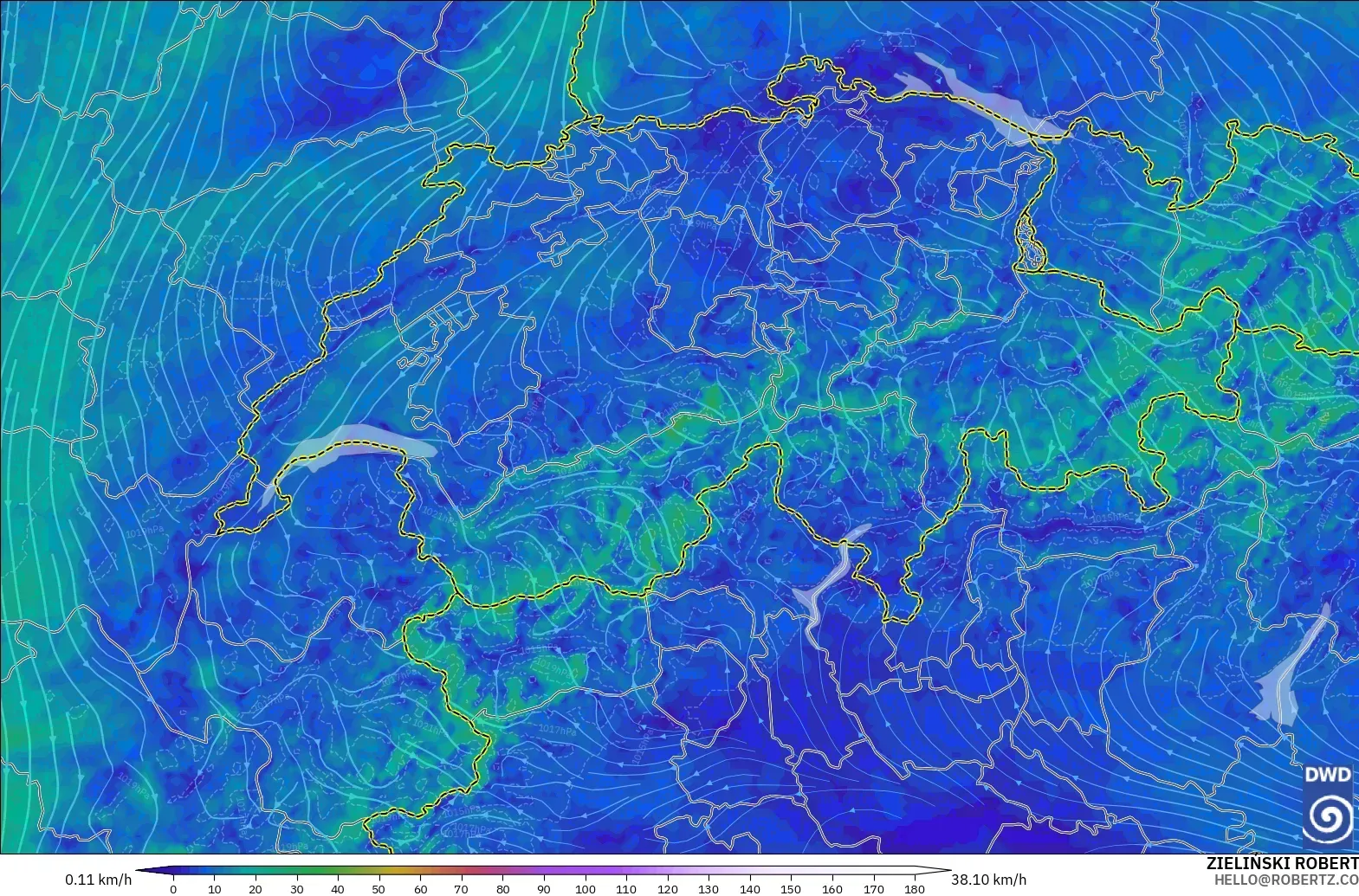 ICON Alemania 2 km modelo - Suiza, Viento a 10 m