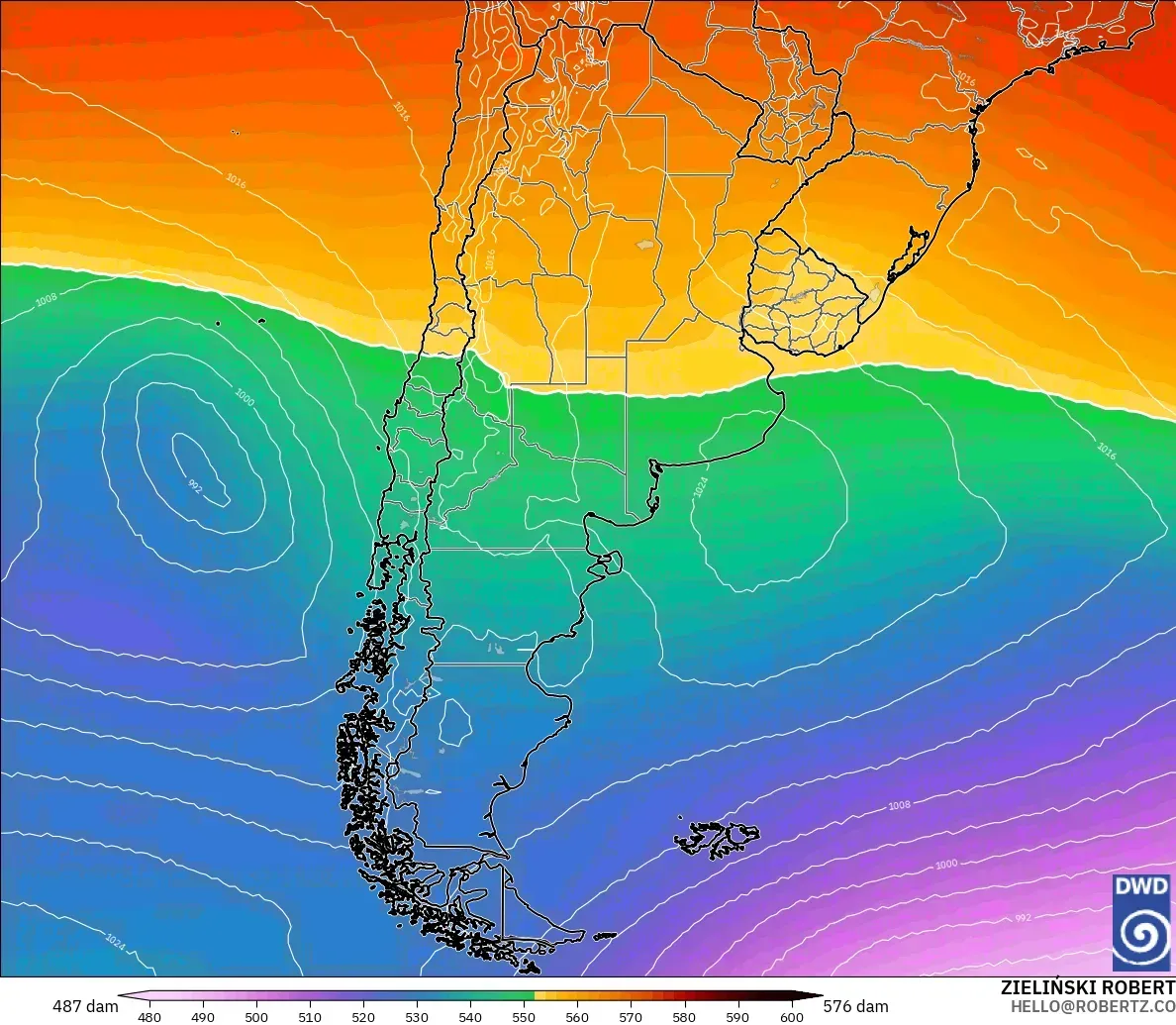 ICON modelo - Argentina, Altura geopotencial a 500 hPa
