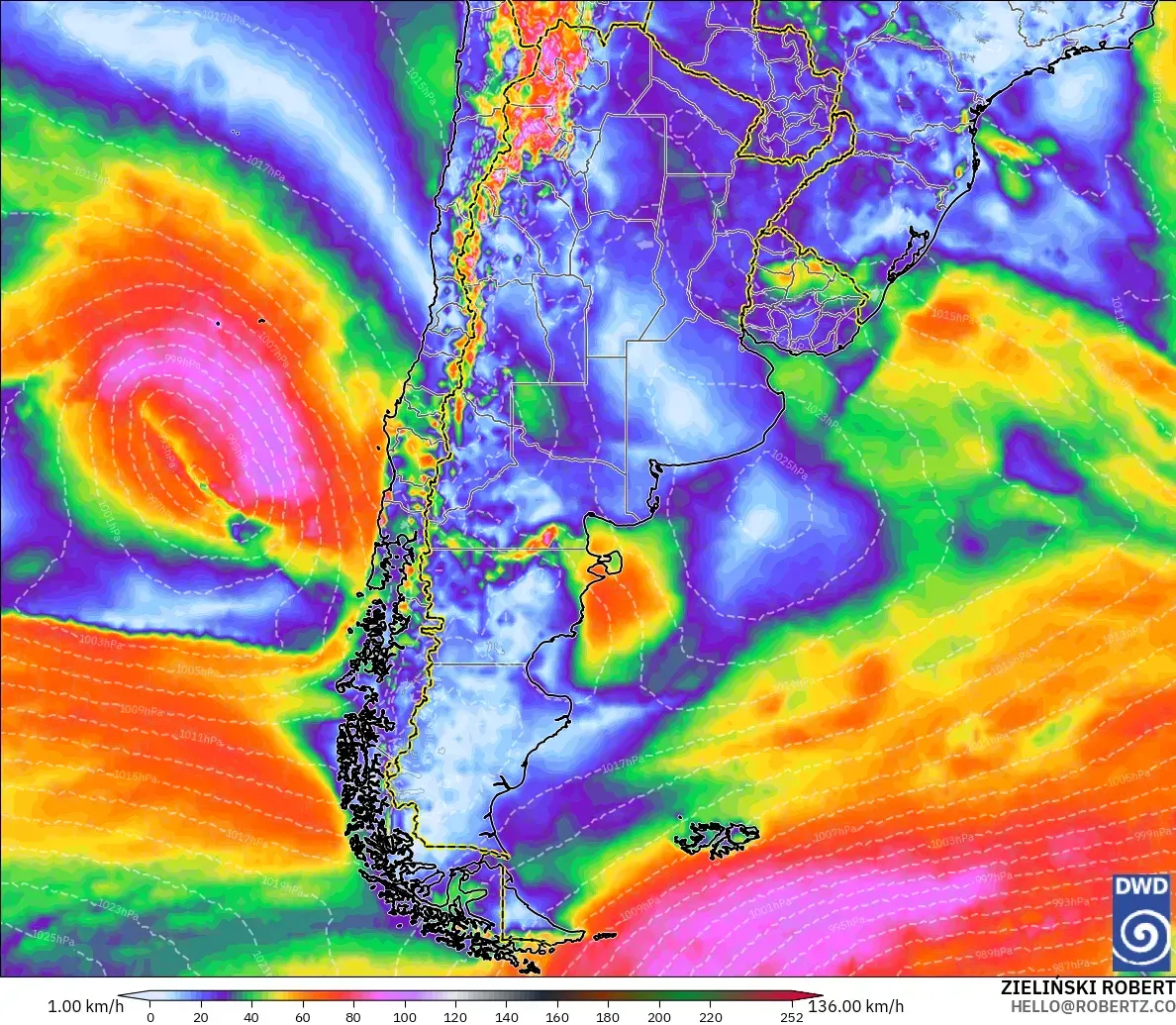 ICON modelo - Argentina, Ráfagas de Viento Máximas