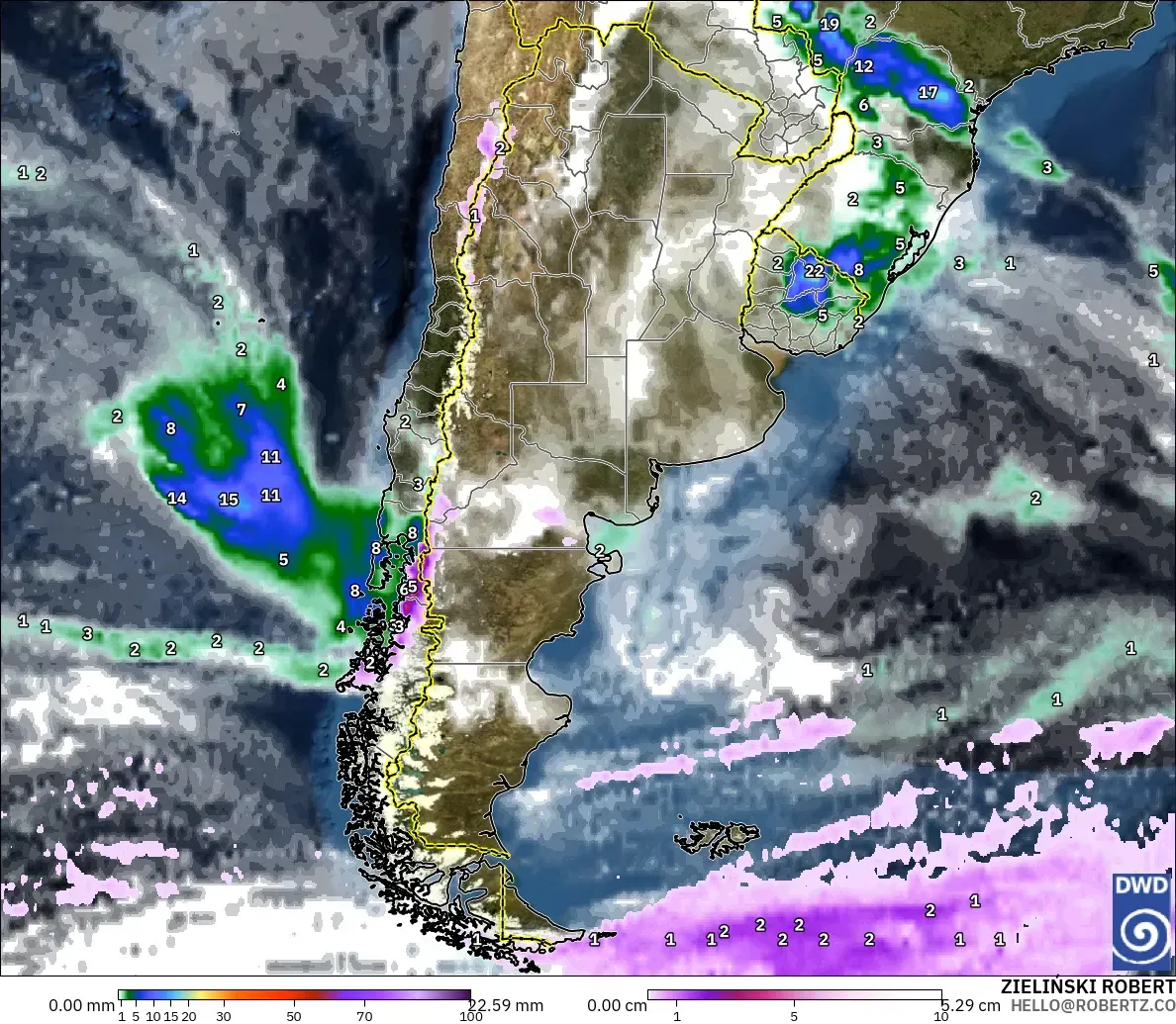 ICON modelo - Argentina, Precipitación, nubes y presión
