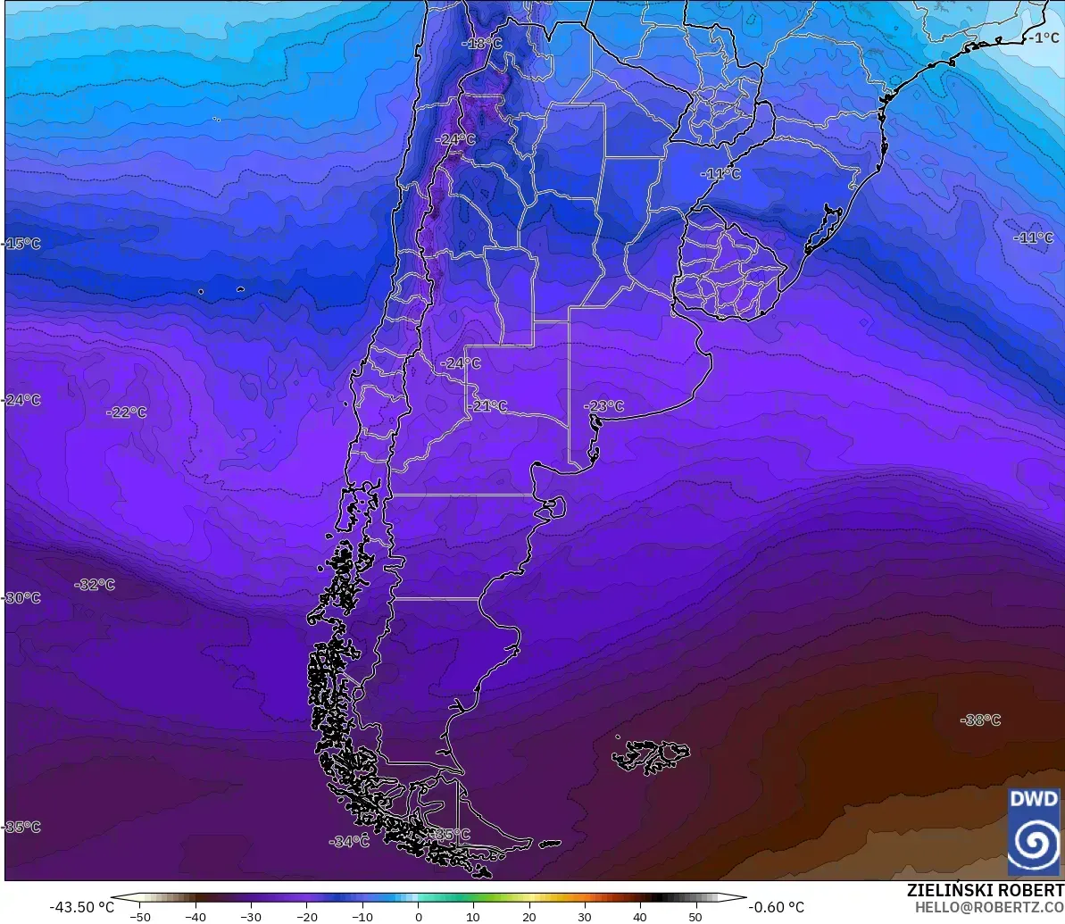 ICON modelo - Argentina, Temperatura a 500 hPa