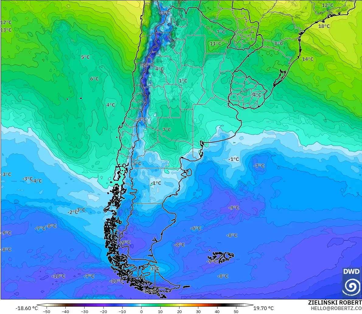 ICON modelo - Argentina, Temperatura a 850 hPa