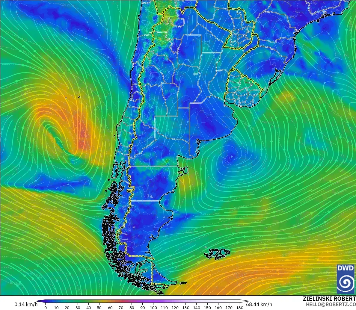ICON modelo - Argentina, Viento a 10 m