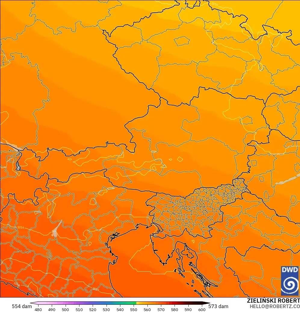 ICON modelo - Austria, Altura geopotencial a 500 hPa