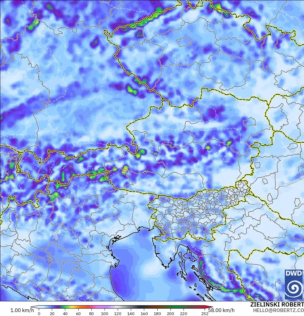 ICON modelo - Austria, Ráfagas de viento