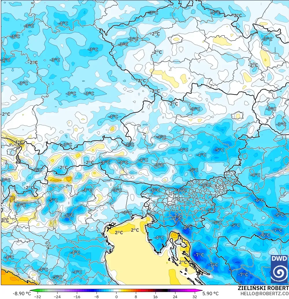 ICON modelo - Austria, Anomalía de temperatura a 2 m