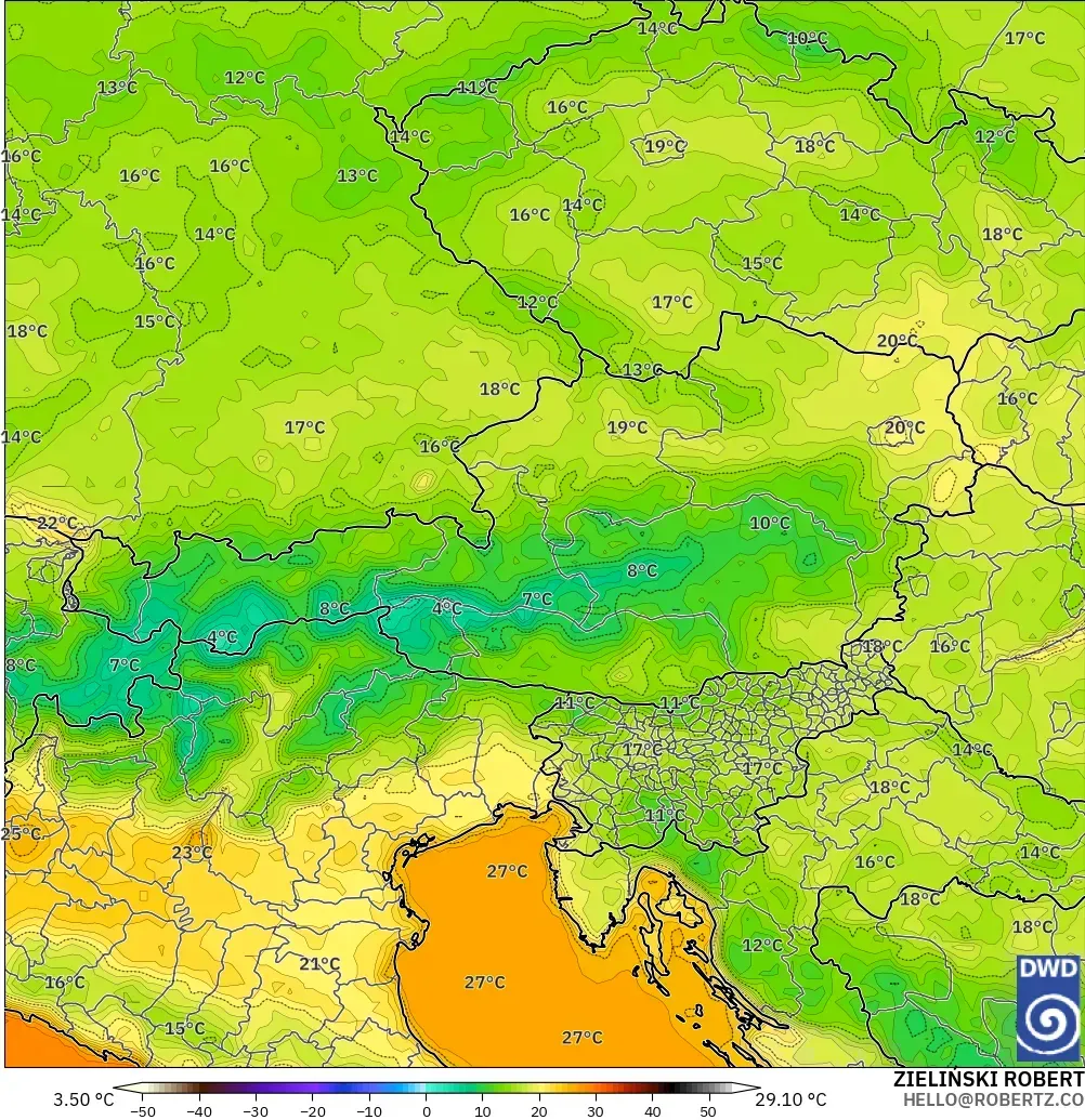 ICON modelo - Austria, Temperatura a 2 m