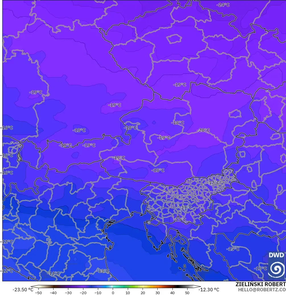 ICON modelo - Austria, Temperatura a 500 hPa