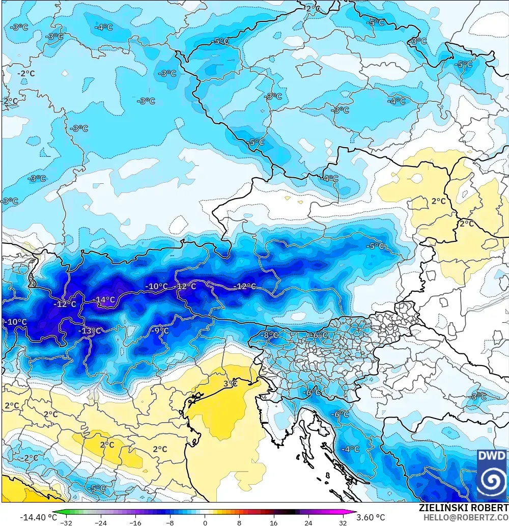 ICON modelo - Austria, Anomalía de temperatura a 850 hPa
