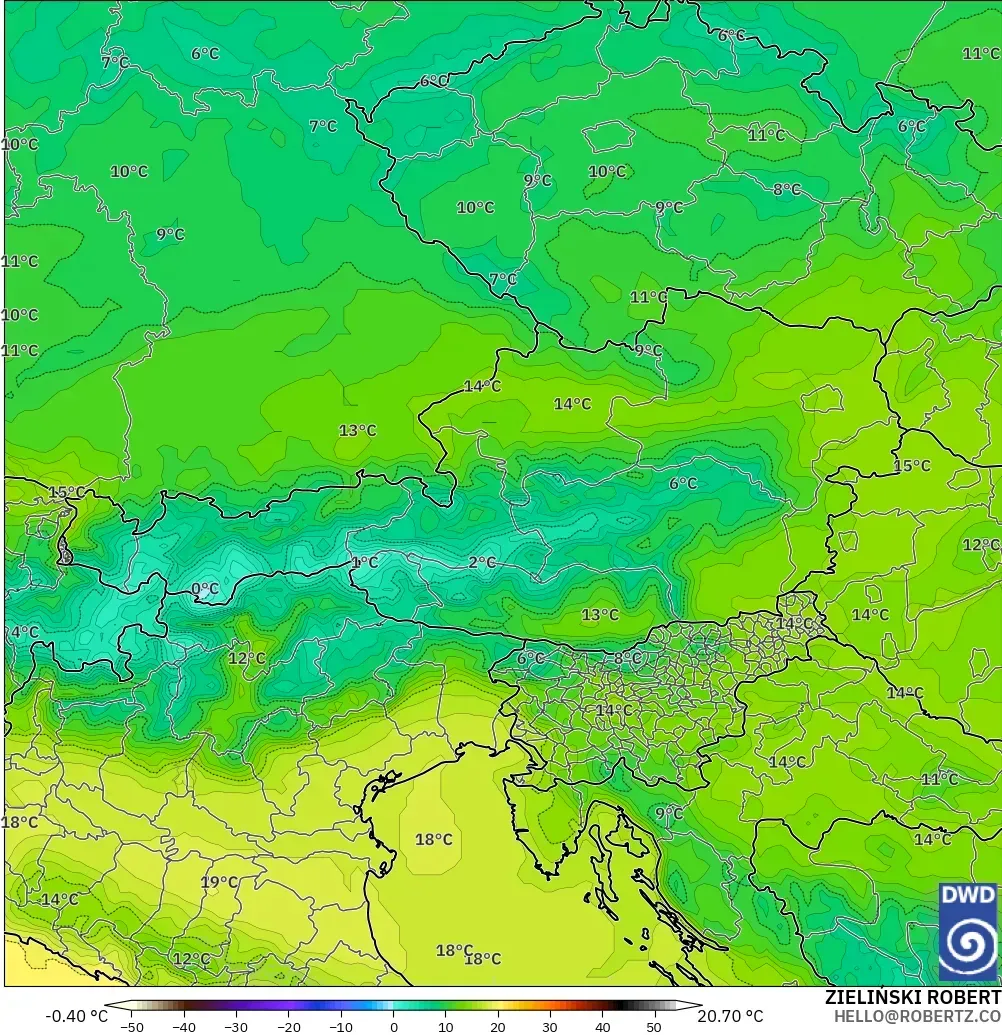 ICON modelo - Austria, Temperatura a 850 hPa