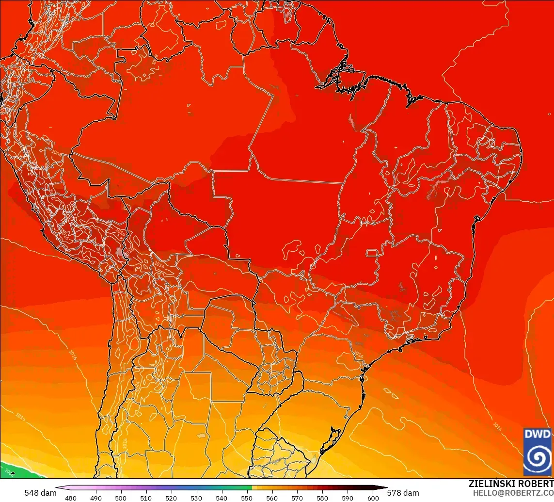 ICON modelo - Brasil, Altura geopotencial a 500 hPa
