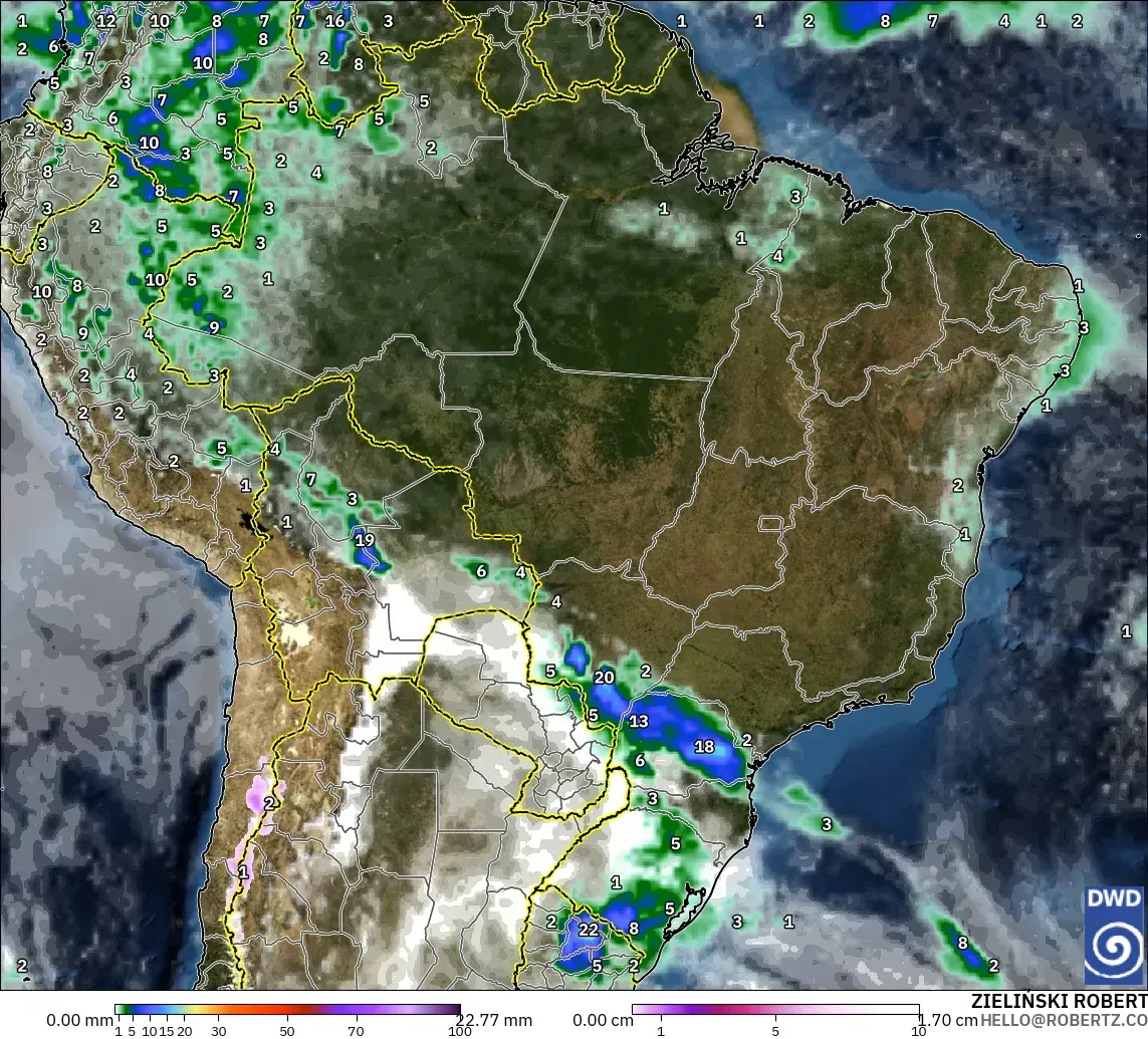 ICON modelo - Brasil, Precipitación, nubes y presión