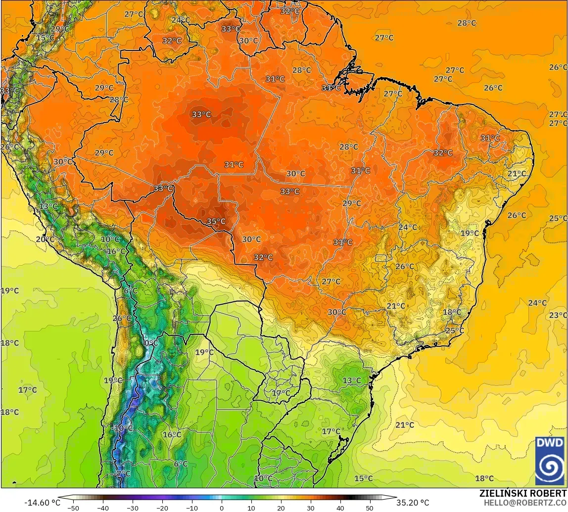 ICON modelo - Brasil, Temperatura a 2 m
