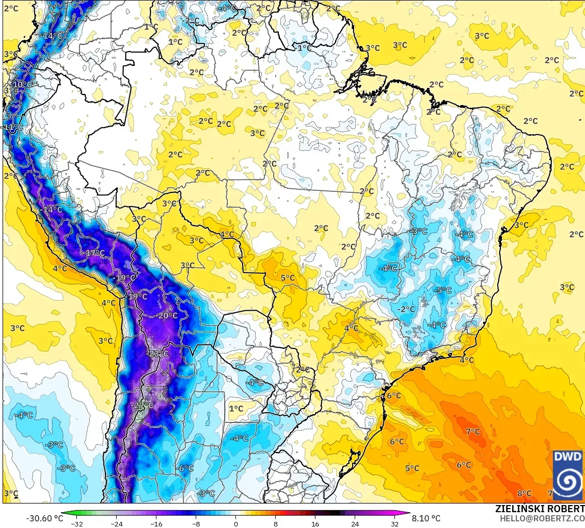 ICON modelo - Brasil, Anomalía de temperatura a 850 hPa