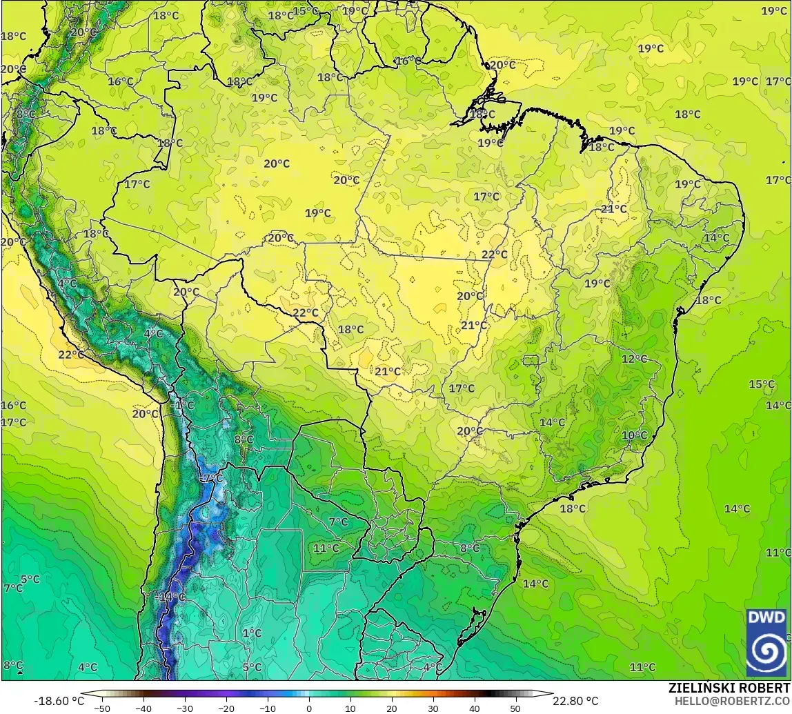 ICON modelo - Brasil, Temperatura a 850 hPa