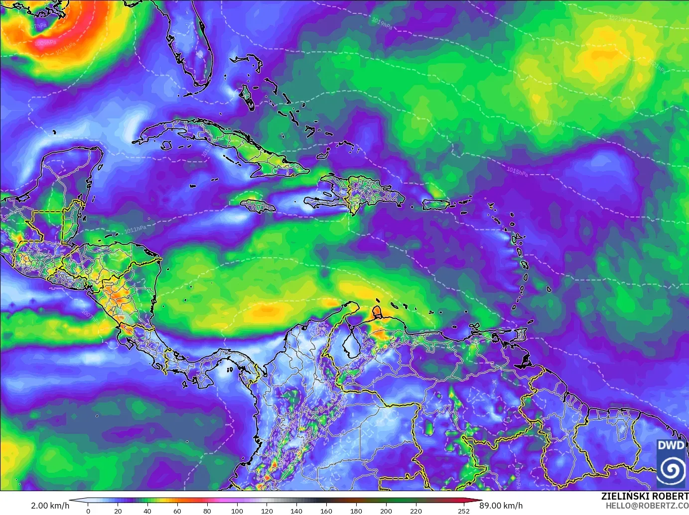 ICON modelo - Caribe, Ráfagas de Viento Máximas