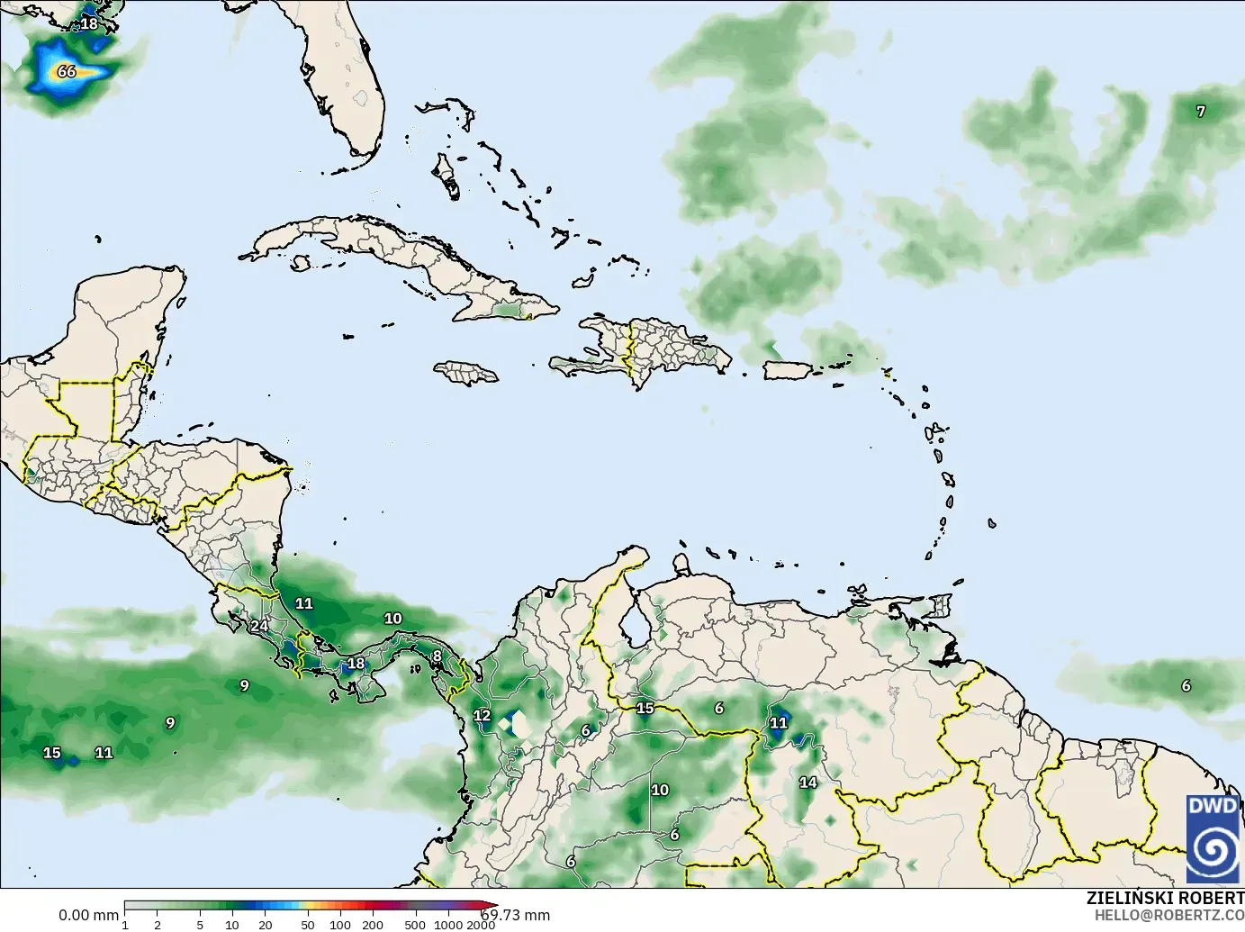 ICON modelo - Caribe, Acumulación de precipitación
