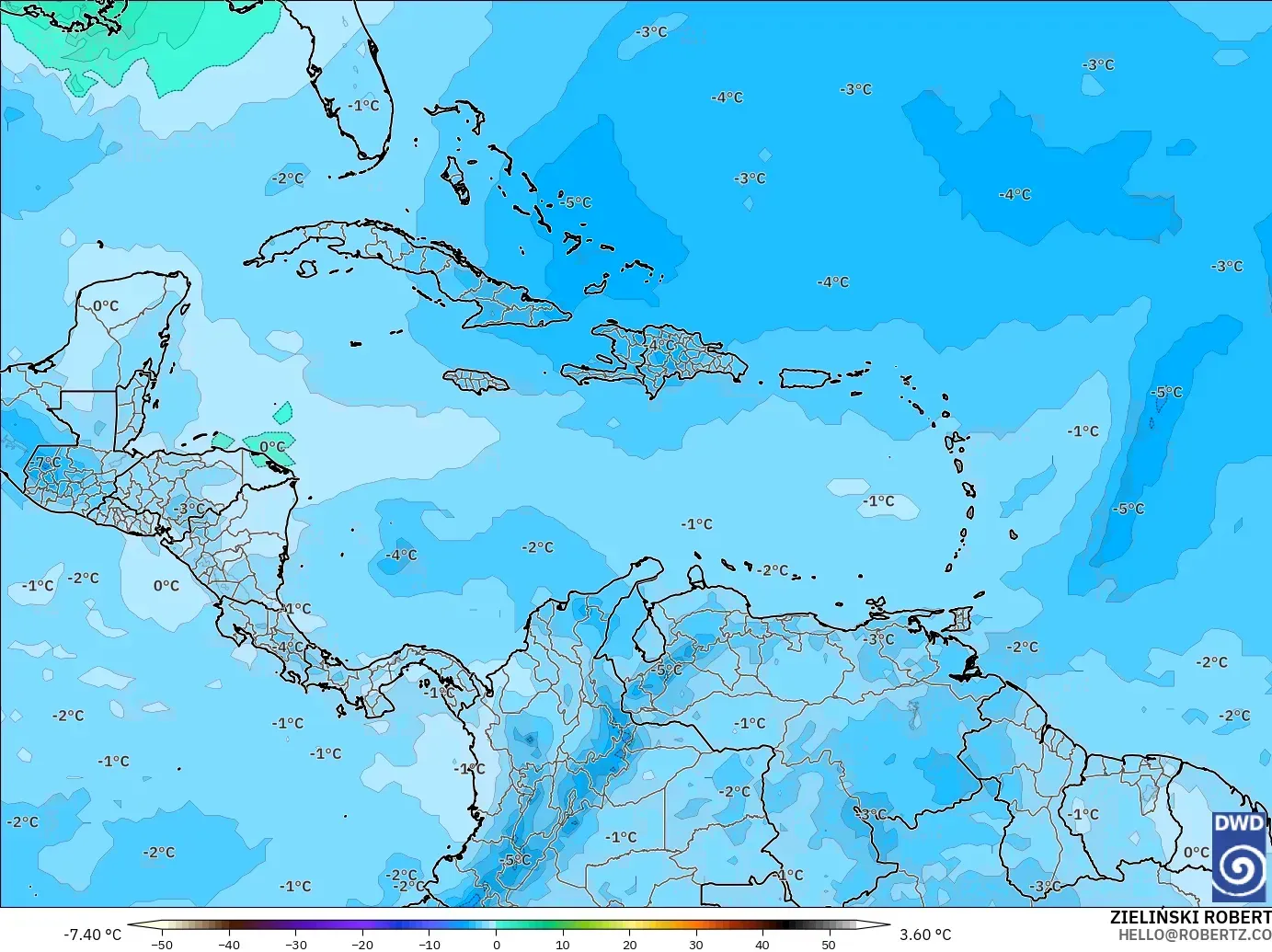 ICON modelo - Caribe, Temperatura a 500 hPa