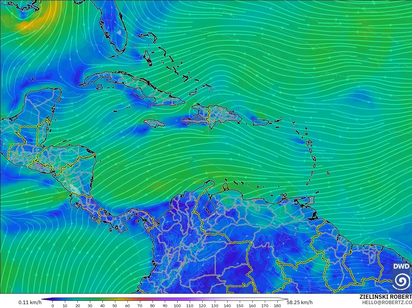 ICON modelo - Caribe, Viento a 10 m
