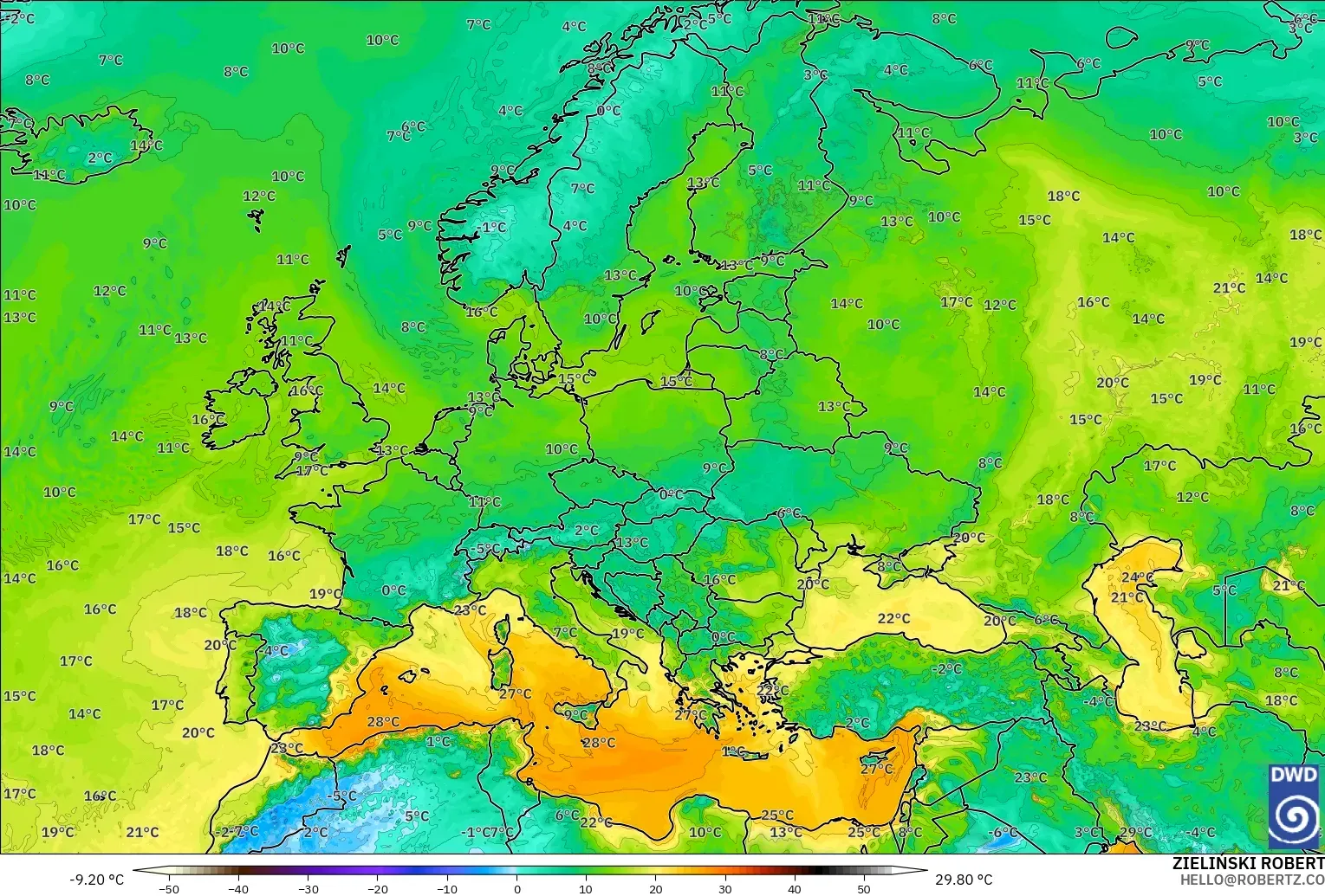 ICON modelo - Europa, Punto de rocío a 2 m